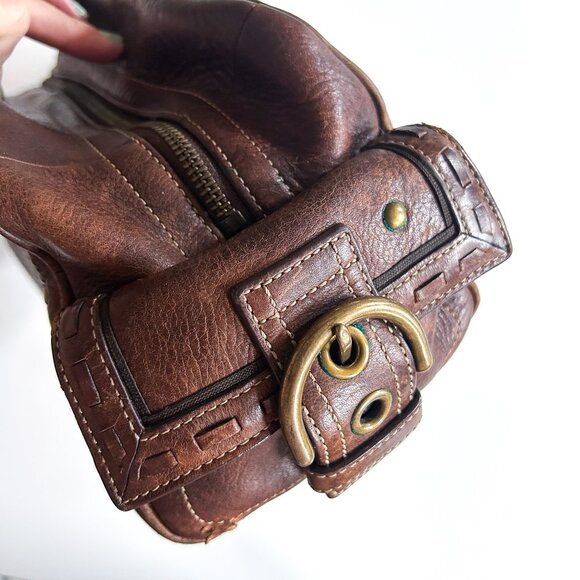 Vintage Y2K Coach Brown Pebbled Leather Mia Studded Satchel Bag Style 10064 - Picture 6 of 13